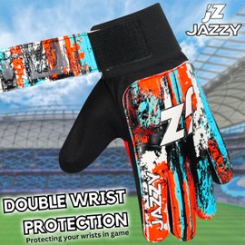 Jazzy Sports Soccer Goalie Gloves,Funky Football Goalkeeper Gloves for Kids Boys Children Youth with 4mm Latex for Strong Grip (Orange Fluorescent, Size 2 Suitable for 4-5 Years)