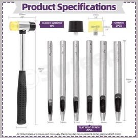 Swpeet 9Pcs 6 Size Leather Hollow Punch Set, 2-10mm Leather Oval Hole Punch and Double-Faced Soft Hammer Mallet, Hollow Punching and Rubber Hammer with 2 Pcs Replacement Head for Leather Crafting