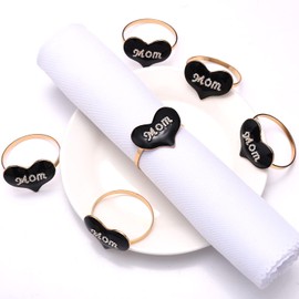 Mother's Day Napkin Rings Set of 8 Enamel Heart Mama Metal Serviette Buckles Holder Rhinestone Mama Letter Love Heart Napkin Holder for mom Birthday Mother's Day Party Dinner Table Decoration