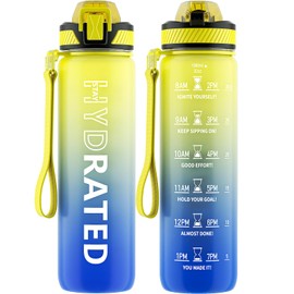 QLUR Water Bottle with Straw, 32 oz Motivational Water Bottles with Time Marker to Drink, Tritan BPA Free, 1L Sports Water Bottle with Carry Strap LeakProof for Women Gym Fitness Outdoor (1 Pack)