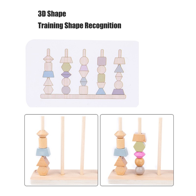 Stack Matching Set Educational Wood with 10 Cards Geometric Shape