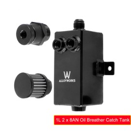 Cubuato Universal 1L 2 x 8AN Oil Breather Catch Tank Can W/ 10AN Filter & 10 AN Drain Aluminium Black Oil Catch Tank