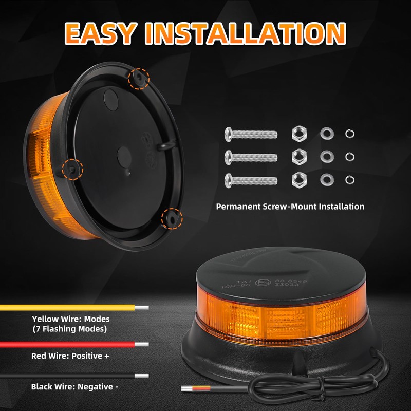 LED Amber Beacon Strobe Light, 4.2" Flashing Emergency Lights, Permanent