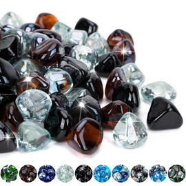 Mr. Fireglass 10 Pounds Blended Fire Glass Diamonds for Fireplace Fire Pit & Lanscaping - 1 inch High Luster Fire Rocks with Mixed Colors (Onyx Black + Crystal Ice + Amber)