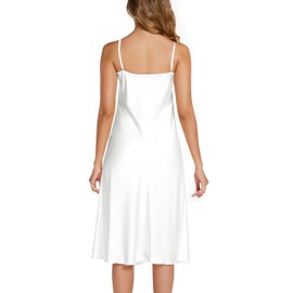 Xuepelit Satin Nightdress Women's Sexy Underdress Negligee Babydoll Sleepwear Spaghetti Straps Night Dress White Black V Neck, White