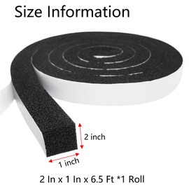 Weather Stripping Door Seal Strip, 2 in x 1 in, Air Conditioner Window Seal, Strong Adhesive, Soundproof, Lightproof, Weatherproof Foam Tape Insulation Strip for Door Frame, Windows (6.5Ft x 1Roll)