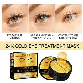 24k Gold Eye Masks For Puffy Eyes & Dark Circles - Under Eye Mask Remove Eye Wrinkles, Collagen Eye Patches, Enhance Eye Areaimprove Gloomy, Brighthe, Hydrating(60pcs)