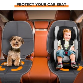 HEYTRIP Car Seat Protector, 2 Packs, Rear-Facing/Forward Facing Car Seat Mat for 0~12 Years Old Children, Waterproof, Easy Cleanup, Non-Slip, Fit Most Car Seats(Dark Grey Orange)