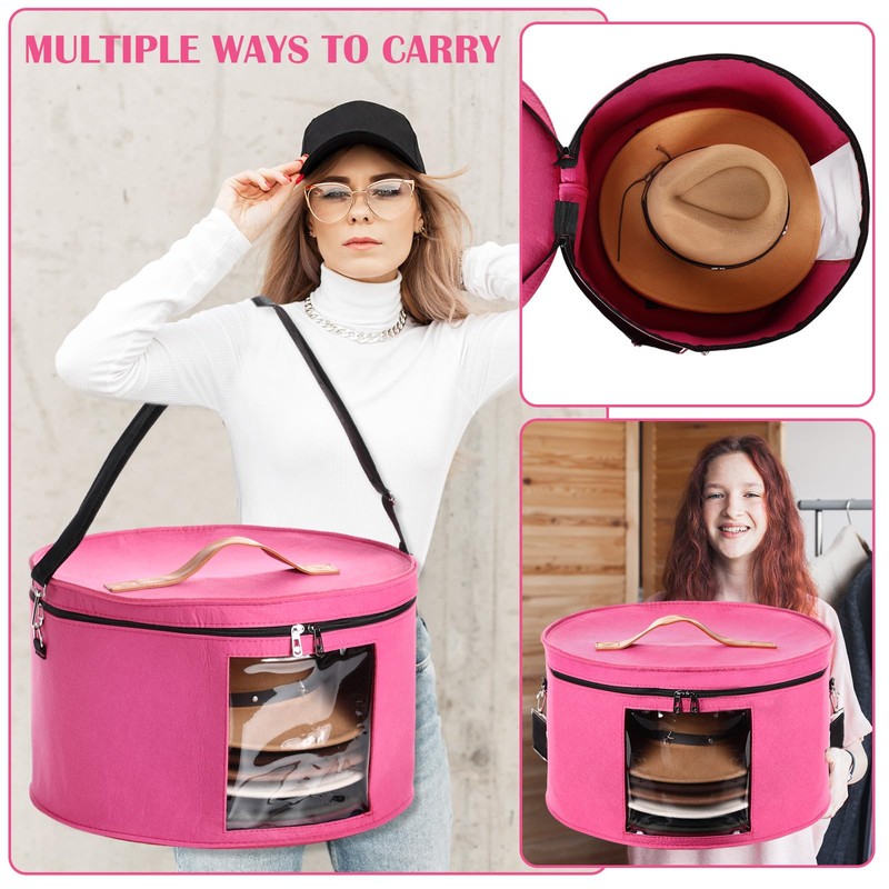 Suzile 4 Pack Large Round Foldable Felt Hat Box for