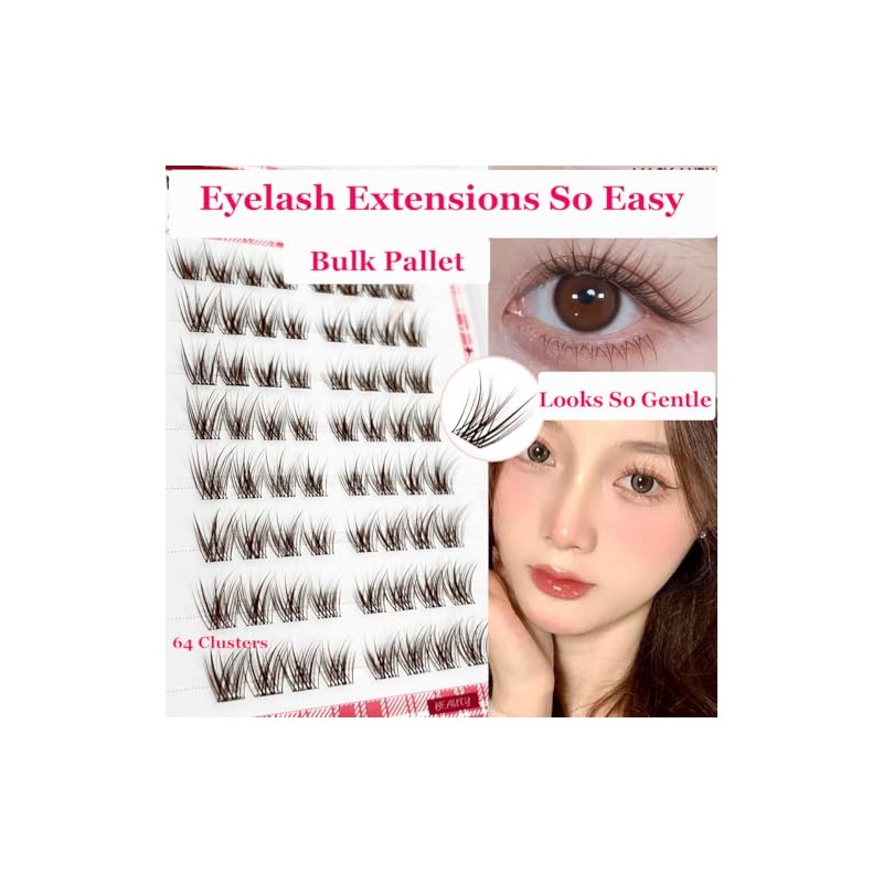 Brown Self Adhesive Eyelashes Clusters Press On 64 Eyelash LASGOOS