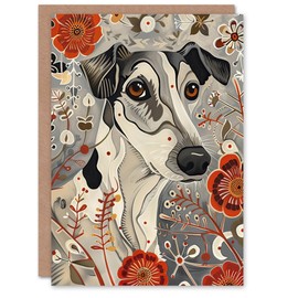 Artery8 Greeting Card Dog Lover Jack Russell Terrier Pet in Wildflowers Blank For Him Or Her Art Birthday Card