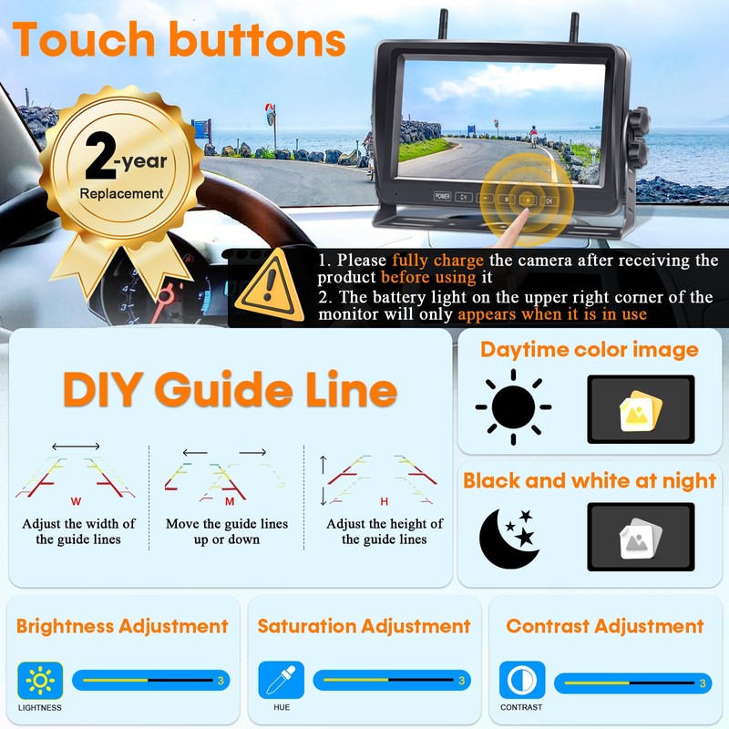 Wireless Backup Camera for RV Install-Free 7-Inch: Magnetic HD 1080P