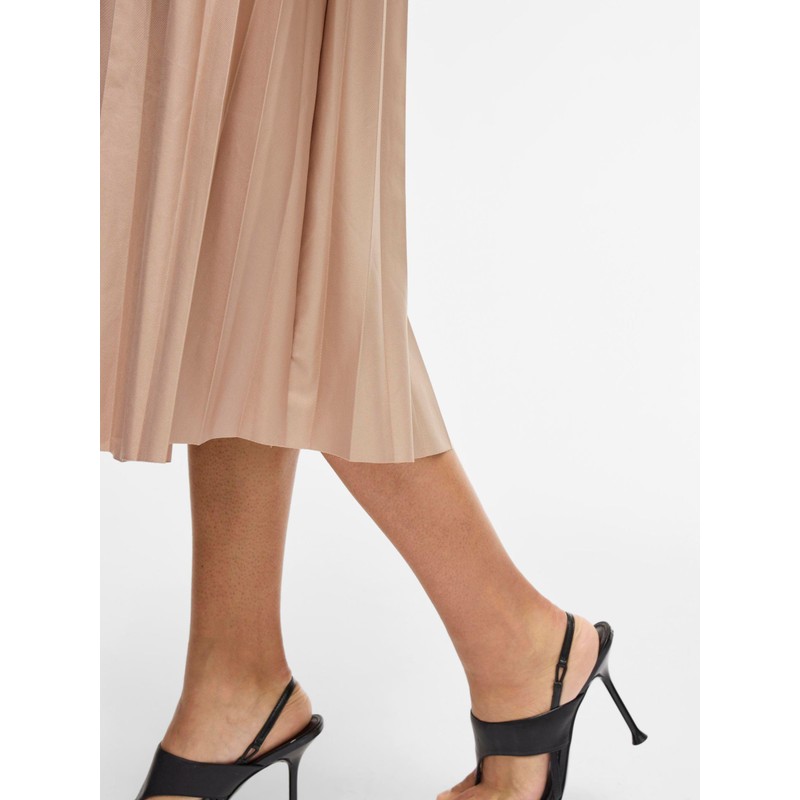 Vila Female Midi Skirt, Pleated, Sandshell