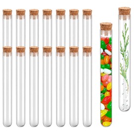 Marjoramy 15 Pieces Test Tubes with Corks, Clear Plastic Test Tubes with Cork Stoppers, Sealing Storage Test Tube, Reusable Test Tube, Plastic Tubes with Lids for DIY Craft Plants Beads , 15x150mm