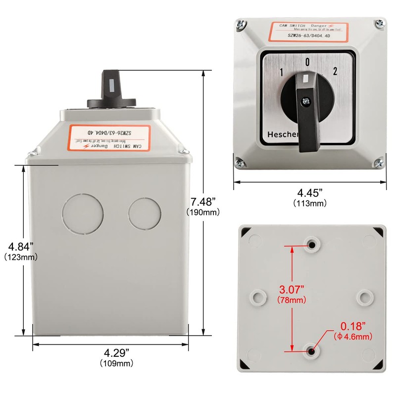 Heschen Universal Rotary Toggle Switch SZW26-63/D404.4D 660V 63A ON-Off-ON, 3