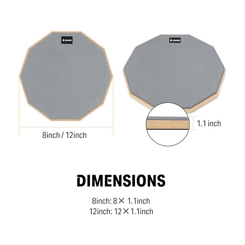 Donner Drum Practice Pad 8 Inches, Silent Practice Drum Pad
