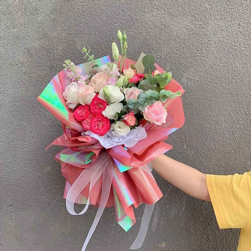 (Pink) - BBC Iridescent Double Sided Flower Wrapping Paper Florist