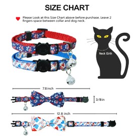 4th of July Cat Bow Tie Collar with Bell, Independence American Holiday Kitty Kitten Patriotic USA Flag Collars for Boys Girls Male Female Cats