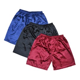 Sanraflic Men's Satin Boxer Shorts, Underwear in Combo Pack, Set of 3 (Black+Blue+Wine Red, L)