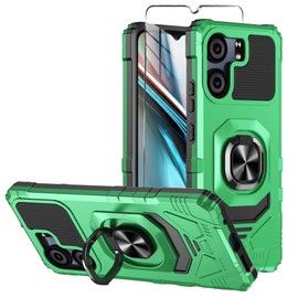 Mocotto for BLU View 5 Case with Tempered Glass Screen Protector,Military Grade Heavy Duty Shockproof Protective Cover,with Ring Kickstand for BLU View 5 (Green)