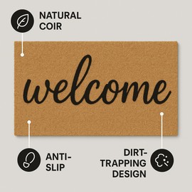 Casafoyer Welcome Door Mat for Front Door – Outdoor Coir Doormat with Non-Slip Backing, Durable Entrance for Outside Entryway, Easy Clean for Home Décor, 30”x17”