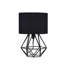 MiniSun Modern Small Satin Black Metal Basket Cage Table Lamp with a Black Fabric Shade
