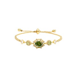 Mareclat 14K Gold Plated Bracelet for Women Dainty Green Gemstone Cubic Zirconia Bracelet Birthstone Jewelry Adjustable Chain Non Tarnish