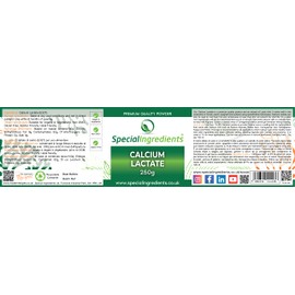 Special Ingredients Calcium Lactate Powder 250g Premium Quality Suitable for Vegans & Vegetarians, Non-GMO, Gluten Free - Recyclable Container
