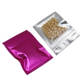 FERENLI Mylar Bags Front Clear Zipper Lock Aluminum Foil Bag for Zip Smell Proof Lock Long Term Food Storage Pouch Reclosable Heat Sealable Packaging Pouches 100Pcs (3.3"x5.1", Matte Pink)