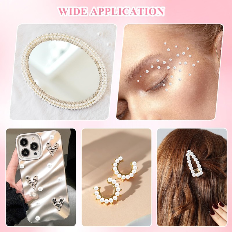 1200PCS Half Round Pearls for Crafting, White Mixed Sizes Flatback