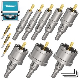 DAIMIT 14Pcs TCT Hole Saw Kit, 1/2"-1-57/64" Heavy-Duty Tungsten Carbide Hole Saws Kit for Metal, Stainless Steel, Iron, Wood, Plastic, with 3*Detachable Pilot Drill Bits and 3*L-Wrench