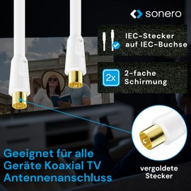 sonero Antennenkabel SAT Kabel Koaxialkabel Satelitenkabel mit Ferrite TV 4fach geschirmt, für HDTV, Receiver, Internet, Satelit, DAB, Radio, 5,0m