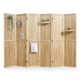 Pegboard Display, 5.6Ft Portable Freestanding Wall Organizer Wooden Room Divider Folding Privacy Screens for Craft Art Display Board (6panels, Natural)