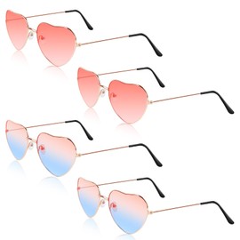 CTYUEYUN Pack of 4 Heart Sunglasses, Heart Hippie Party Glasses in Heart Shape, 90s Heart-Shaped Metal Glasses, Retro Costume Glasses for Children, Men, Women, Suitable for Fancy Dress Parties on the