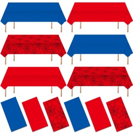 6Pcs Spider Theme Tablecloths Disposable Hero Party Plastic Table Cover Large Rectangle Red Blue Spiderweb Table Cloth for Kids Boys Spider Birthday Party Decorations Baby Shower Supplies 108x54 Inch