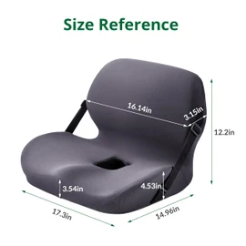 FuturaLoom One-Piece Memory Foam Seat & Back Cushion - Lumbar Support, Adjustable Strap, Non-Slip Bottom - Breathable Removable Cover for Office Chair, Car, Truck (Grey)