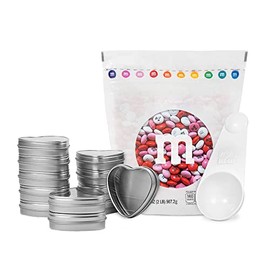 M&M'S Milk Chocolate Happy Valentine's Day DIY Favor Kit, 2 lb Printed M&M'S With Valentine's Themed Icons & 20 Silver Heart Favor Tins To Fill, Perfect For Valentine's Gatherings, Handouts & More
