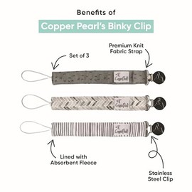 Paquete de 3 clips para chupete de perlas de cobre: clips de punto premium para bebés y niños – Elegante clip de acero inoxidable para chupete – Clips para chupete de bebé para no más gotas de piso –