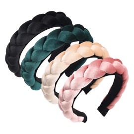 AOVNA Braided Headband Wide Hair Hoop Twisted Knotted Headband Vintage Padded Hair Hoop for Women (Red)