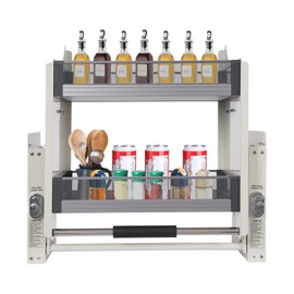 CUBELLIN 2-Tier Drop Down Cabinet Organizer, Kitchen Spice and Dishes Pull Down Storage Shelf, High Cabinet Pull-Out Organizer for Upper Cabinets (22.2inch)