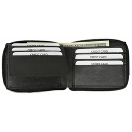 Marshal RFID Blocking Soft Premium Leather Zip-Around ID Bifold Wallet (Black)