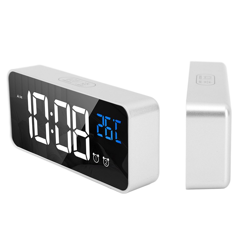 Mirror LED Alarm Clock Two Sets of Alarm Rechargeable Voice