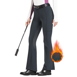 FitsT4 Sports Women's Fleece Lined Bootcut Horse Riding Pants Winter Full Seat Riding Tights with Pockets Equestrian Breeches Grey M