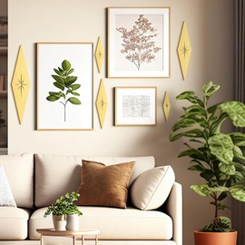 suruim 5-Piece Mid Century Modern Starburst Metal Wall Decor Vintage Style Gold Wall Accents for Home Decoration Diamond Starburst Design for Living Room, Bedroom, or Office (C)