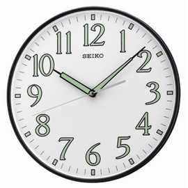 SEIKO 12 Inch Black Framed Luminous Numbered Wall Clock