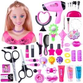 KonHaovF Kids Doll Head for Hair Styling and Make Up, Practice Makeup Doll with Hair Dryer, Accessories (Pink)