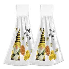 Boccsty Bee Gnome Hanging Kitchen Towels 2 Pieces Sunflower Dish Cloth Tie Towels Hand Towel Tea Bar Towels for Bathroom Farmhouse Housewarming Tabletop Home