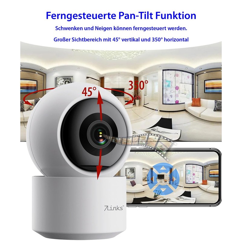 7links Indoor WiFi Camera: Set of 4 2K Pan-Tilt Surveillance