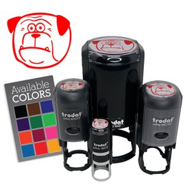 Shocked Surprised Cartoon Bulldog Pet Animal Self-Inking Rubber Stamp for Stamping Ink Stamper Crafting Planners - 1/2 Inch Mini - Pink Ink