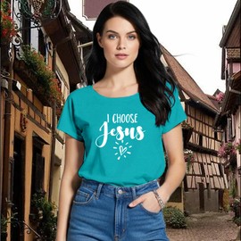 LuxLass Christian Shirts for Women Jesus T-Shirt I Choose Jesus Tee Tops Cyan